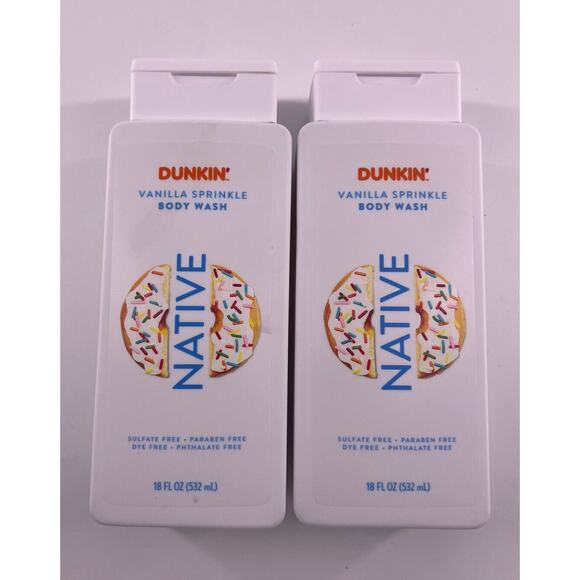 Native DUNKIN VANILLA SPRINKLE Body Wash 18oz LIMITED EDITION Lot Of 2 New - Picture 1 of 2